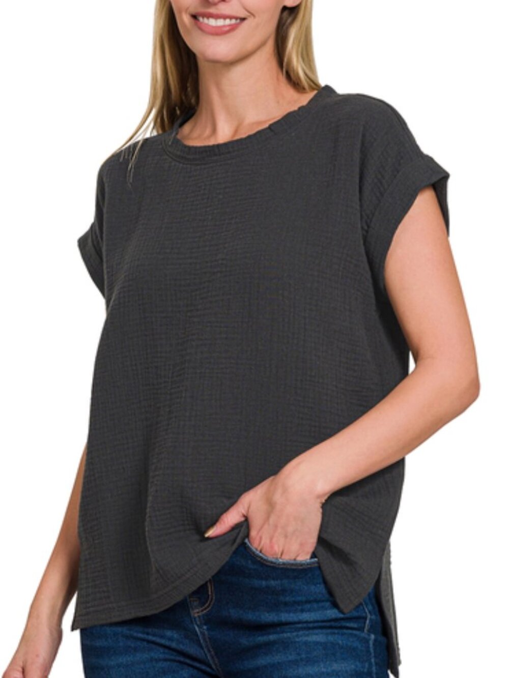 Zenana Women Black  RAISED RIB CAP SLEEVE TOP & SHORTS SET - CAP